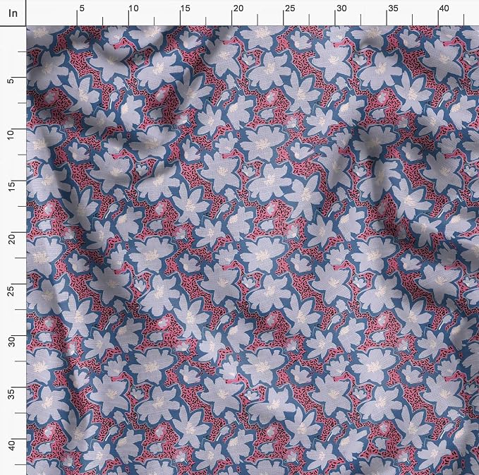 Soimoi Lightweight Velvet Fabric - Blue - Floral Print, Unstitched Material - 58" Wide, Perfect Fabric for Upholstery, Fashion and Craft Projects, 1 Yard