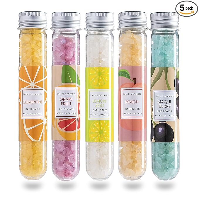 B.C. Beauty Concepts Aromatherapy Bath Salts- Epsom Salts for Soaking, Relaxing Bath Spa Set, Scented in Vanilla Almond, Shea Butter, Sweet Mint, Honey Rose, and Lavender, Fun Fruits