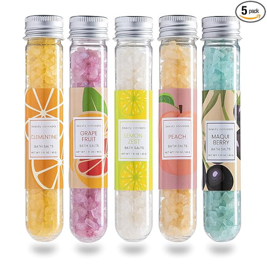 B.C. Beauty Concepts Aromatherapy Bath Salts- Epsom Salts for Soaking, Relaxing Bath Spa Set, Scented in Vanilla Almond, Shea Butter, Sweet Mint, Honey Rose, and Lavender, Fun Fruits