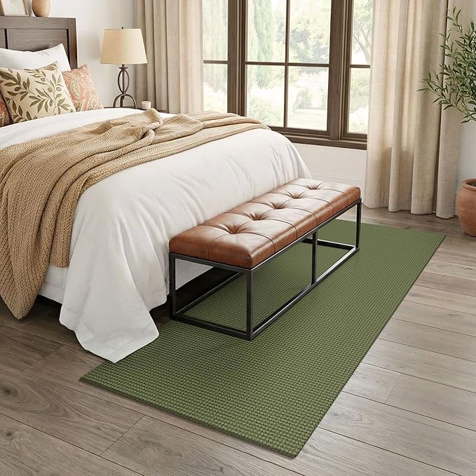 EARTHALL Woven Runner Rug 3x7 Ft Washable Runners for Hallways Wide Non Slip Rubber Backed Kitchen Runner Braided Indoor Floor Carpet for Entryway, Hallway, Kitchen, Bedroom, Green