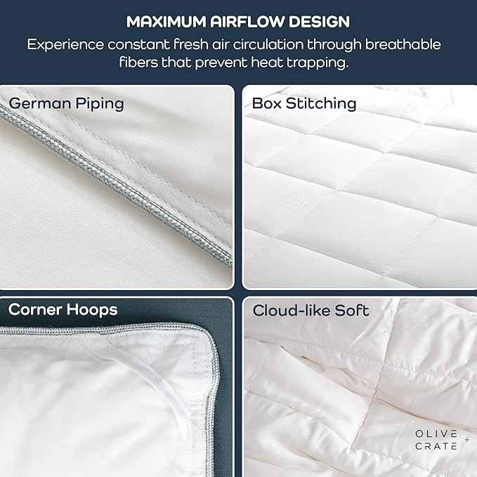 Olive + Crate Cooling Oversize King Size Comforter - Hypoallergenic 100% Bamboo Viscose Outer Cover - Oversized King Duvet Insert - Fluffy Lightweight Plush - White Comforter - 116"x 98"