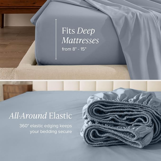 Bare Home 100% Organic Cotton Twin XL Sheet Set - Crisp Percale Weave - Lightweight & Breathable - Bedding Sheets & Pillowcases (Twin XL, Dusty Blue)