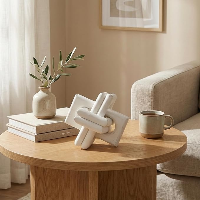 Wood Knot Entry Table Boho Shelf 6 Link Interlock Coffee Table for Living Room and Modern Farmhouse Hand Crafted Natural Mango Wood Console Table Decor (White)