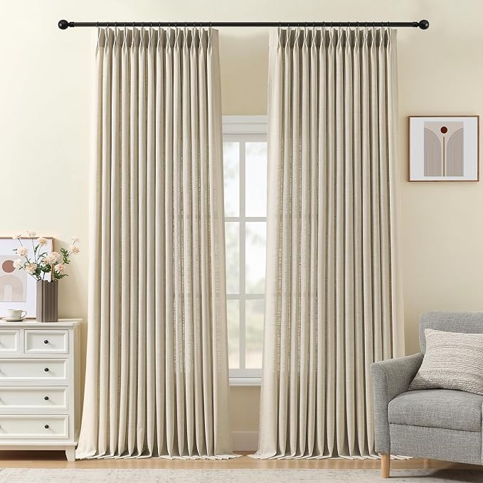 IVAPUPU Extra Long Pinch Pleated Curtains 102 Inch Long for Living Room, Semi Sheer Pleated Curtain with Rings Light Filtering Memory Trained Back Tab Drapes for Bedroom, Burlywood Birch, 2 Panels