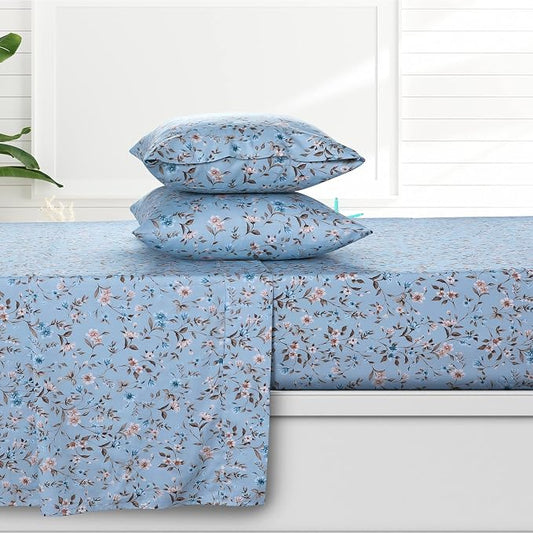AZORES HOME Twin Organic Cotton Sateen Sheet Set - Deep Pocket, 300 Thread Count, 3-Piece Luxury Bedding, Carolina Blue