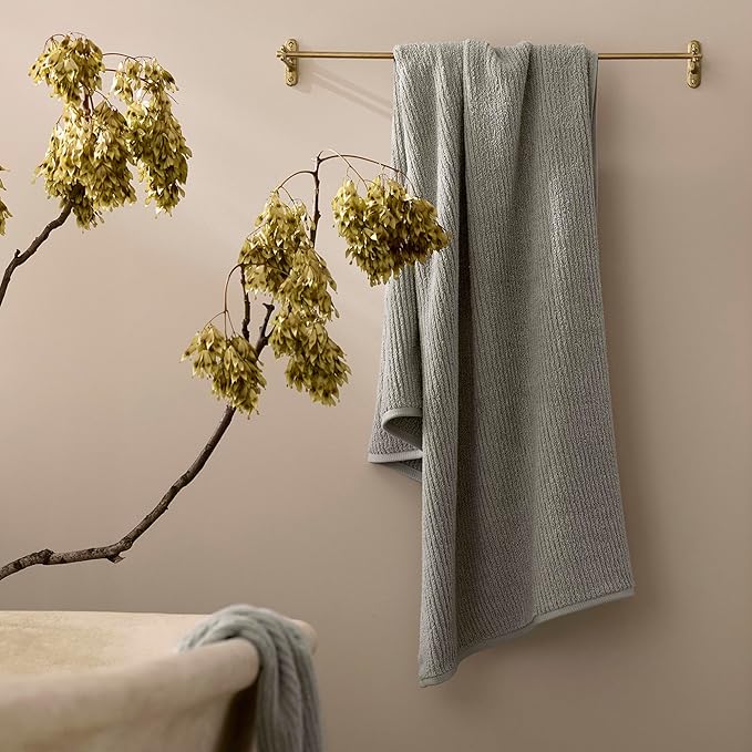 BOLL & BRANCH Turkish Ribbed Bath Towel - Pewter - 100% Organic Turkish Cotton - Soft Absorbent Quick Dry Luxury Spa Bath Towel with Ribbed Texture - Durable Sustainable Comfort