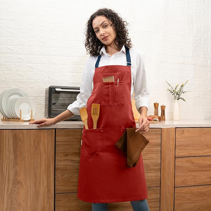 Cotton Canvas Apron for Women & Men – Adjustable Neck Strap & Waist Ties with Pockets