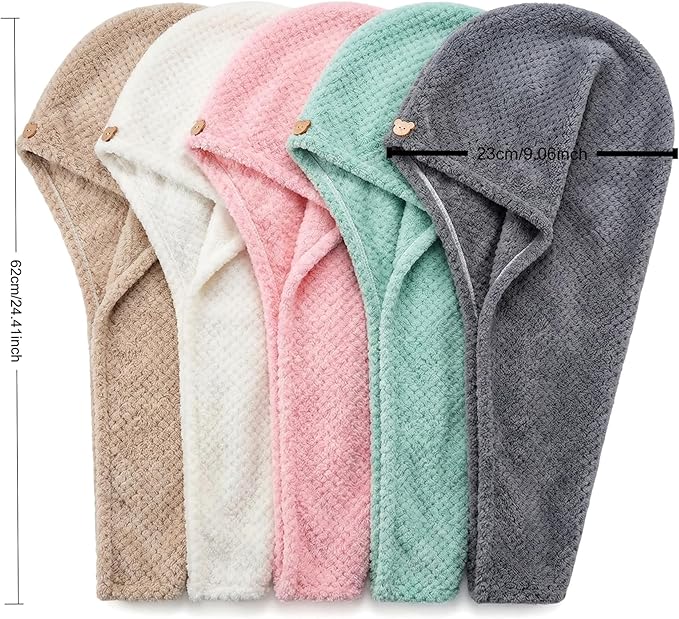 1 Pink Microfiber Hair Towel Wrap for Women, Extra Long Super Absorbent Hair Drying Towel with Bear Button, Quick Dry Anti-Frizz Hair Turban for Curly Thick Hair, Lightweight for Long Short Hair