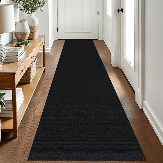 EARTHALL Washable Runner Rug 2x8 Ft Non Slip Runners for Hallways Cotton Rubber Backed Kitchen Runner Braided Indoor Floor Carpet Runners for Entryway, Hallway, Kitchen, Bedroom, Black/Grey