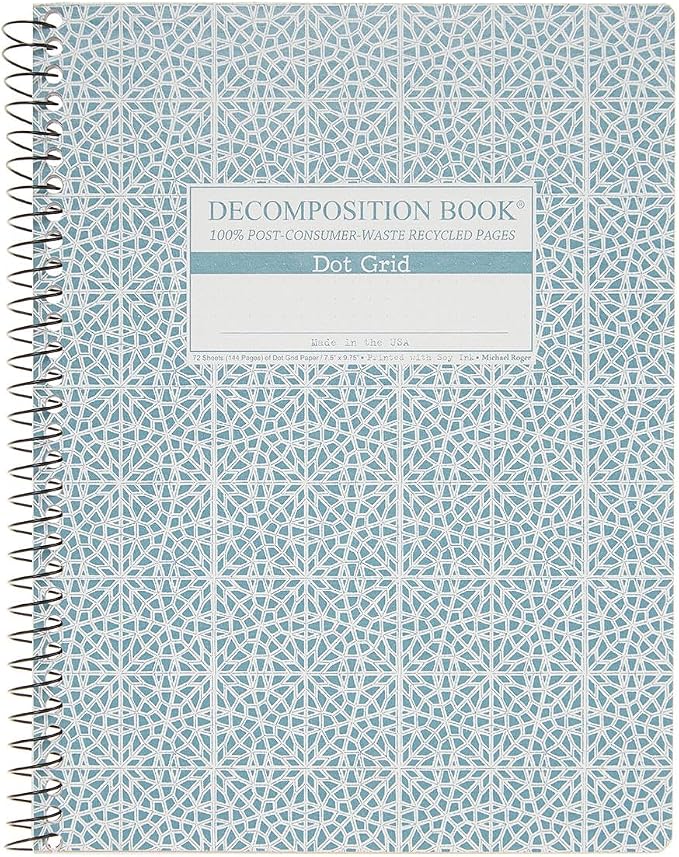 Decomposition Mosaic Dot Grid Spiral Notebook - 9.75 x 7.5 Journal with 144 Dot Grid Pages - 100% Recycled Paper - Notebooks for School Supplies, Home & Office - Made in USA