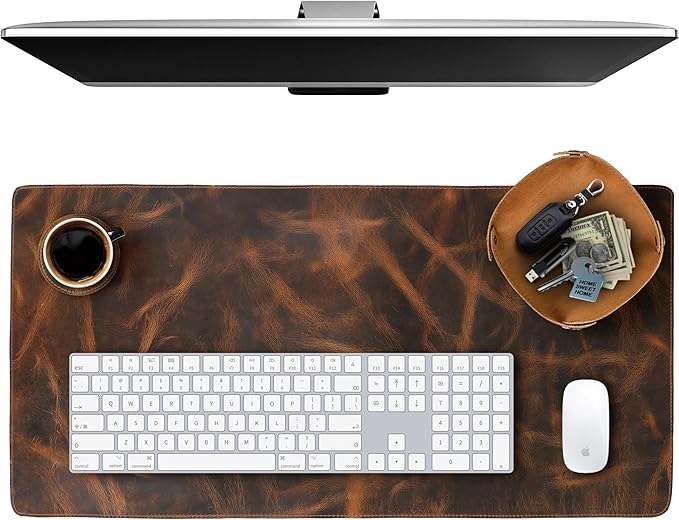 ELIZO Leather Desk Pad Real Leather Desk Mat Desk Cover Desk Blotter Desk Protector Large Computer Mat for Keyboard Gaming Mouse Pad (2-Layer 3mm) Table Laptop Mat Office Desktop Accessories