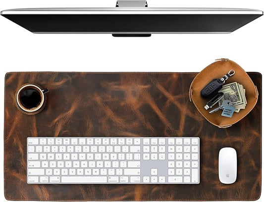 ELIZO Leather Desk Pad Real Leather Desk Mat Desk Cover Desk Blotter Desk Protector Large Computer Mat for Keyboard Gaming Mouse Pad (2-Layer 3mm) Table Laptop Mat Office Desktop Accessories