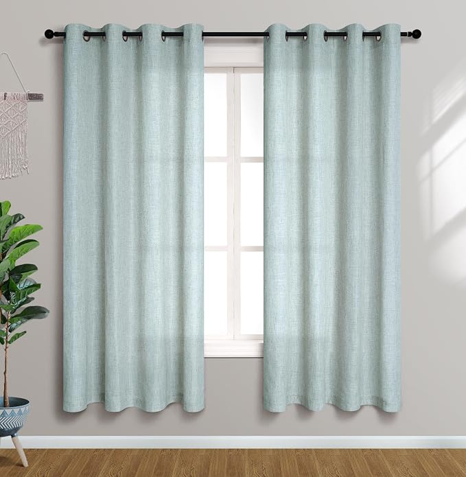 Seafoam Sea Green Curtains 72 Inch Length for Bedroom 2 Panel Set Grommet Window Sheer Semi Blackout Linen Curtains for Living Room