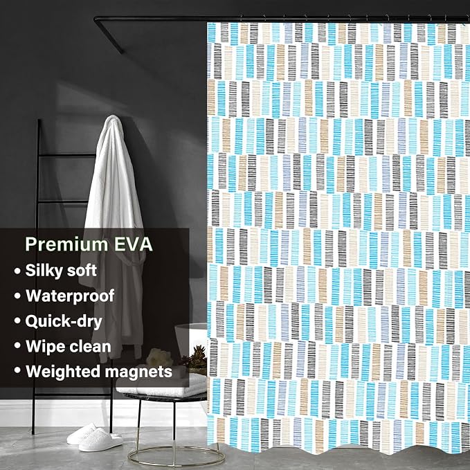 Plastic Shower Liner - Premium EVA 6G Thickened Shower Curtain Liner with Rustproof Grommets and 3 Weighted Magnets, Waterproof Shower Curtain for Bathroom(Gradient Blue)