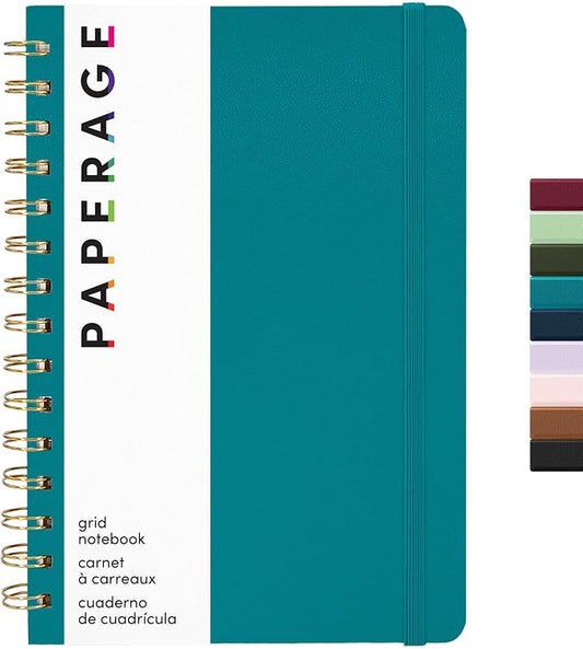 PAPERAGE Graph Paper Spiral Notebook & Journal, (Turquoise), 160 Pages, Medium 5.5 inches x 8 inches - 100 GSM Thick Graphing Paper, Hardcover, Double-Wire Grid Spiral Notebook