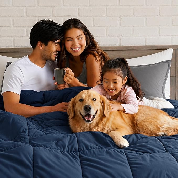 King Comforter, Quilted Down Alternative Duvet Insert, All Season Lightweight 102x90 - LUX Décor Ultra-Soft Microfiber with Corner Tabs, Machine Washable Hypoallergenic Bed Comforter - Navy Blue