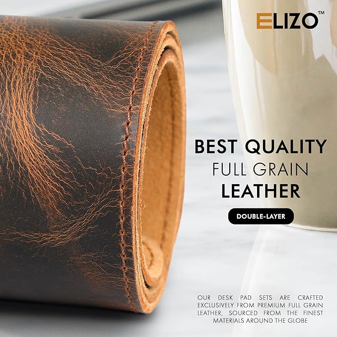 ELIZO Leather Desk Pad Real Leather Desk Mat Desk Cover Desk Blotter Desk Protector Large Computer Mat for Keyboard Gaming Mouse Pad (2-Layer 3mm) Table Laptop Mat Office Desktop Accessories