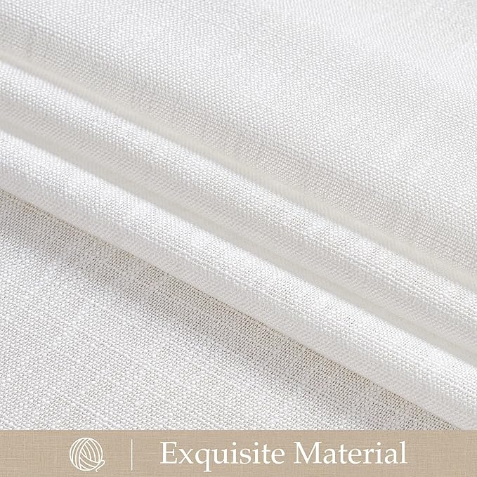 NICETOWN Faux Linen Curtains 84 inch Long 2 Panels Set for Bedroom/Living Room, 55" Wide Snow Wihte Thick Flax Linen Privacy Window Drapes Rod Pocket & Back Tab with Light Filtering, W55 x L84