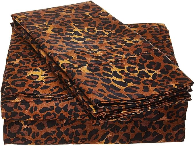Organic Cotton Bed Sheets Set - 400TC Twin Size Ultra Leopard Print - 4 Piece Bedding - 100% GOTS Certified, Soft Silky Shiny, Luxury Finish Bedsheets - Fits 15" Deep Pocket Mattress