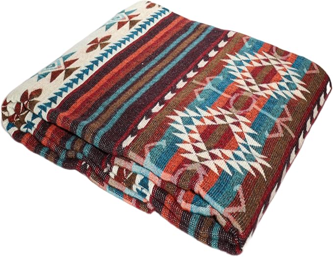 Alpaca Wool Throw Blanket, Native Design Wool Blanket, Throw Aztec Pattern Alpaca Wool Throw Blanket (Red, Queen Size)