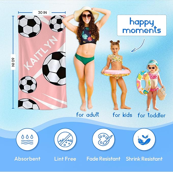 Personalized Beach Towel With Name, Custom Beach Towel with Text, Customized Football Microfiber Pool Towel, Quick Dry & Absorbent Swim Towel for Adult,Anniversary, Birthday, Summer Holiday,vacation