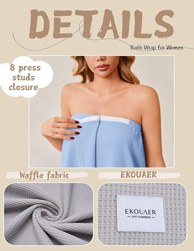 Ekouaer Waffle Robes For Women Bath Wrap Lightweight Shower Wrap 2026 Knee Length Spa Robe with Adjustable Closure S-XL