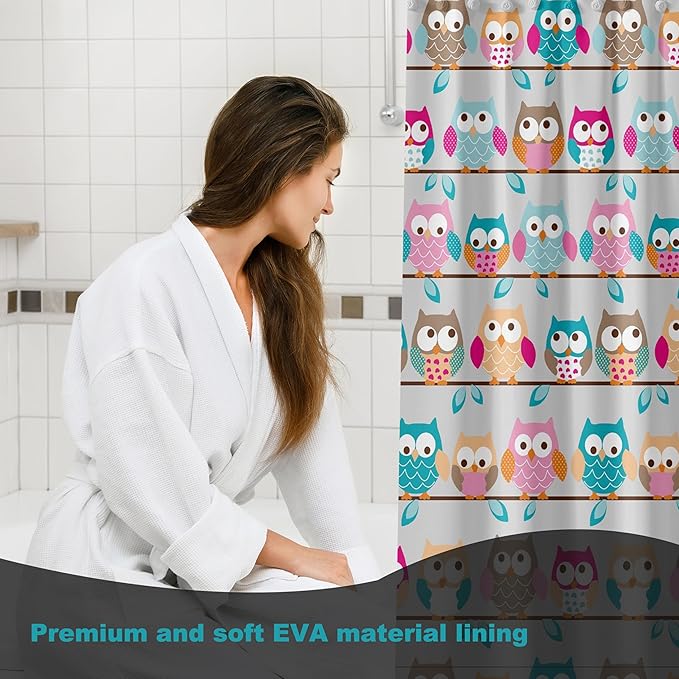 Plastic Shower Curtain Liner, Premium EVA 5G Owl Shower Curtain, Shower Curtains for Bathroom with 3 Magnetic Weights and Rustproof Grommets (Owl, 72x72 in)