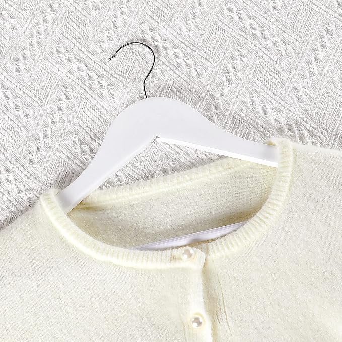 TOPIA HANGER Wooden Coat Hangers 30 Pack, White Wood Suit Hangers with Non Slip Pants Bar, 360° Swivel Hook and Shoulder Notches for Camisole, Jacket, Pants, Smooth Finish Clothes Hangers -CT34W30