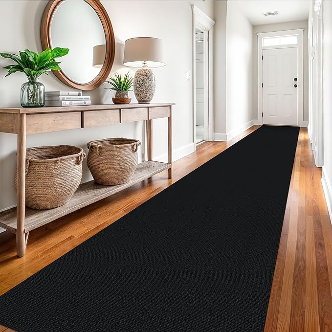 EARTHALL Extra Long Runner Rug 3x18 Ft Washable Runners for Hallways Cotton Non Slip Entryway Runner Braided Kitchen Runner Indoor Outdoor Carpet Runners for Hotels, Officel, Stair, Black/Grey