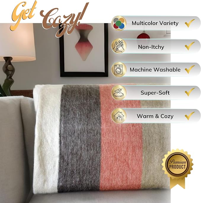 LATITUDE ZERO, Alpaca Wool Throw Blanket | Warm, Ultra-Soft, Breathable, Non-Itchy Blanket-Throw | Hypoallergenic and Beautiful Fabric (Brick Red)