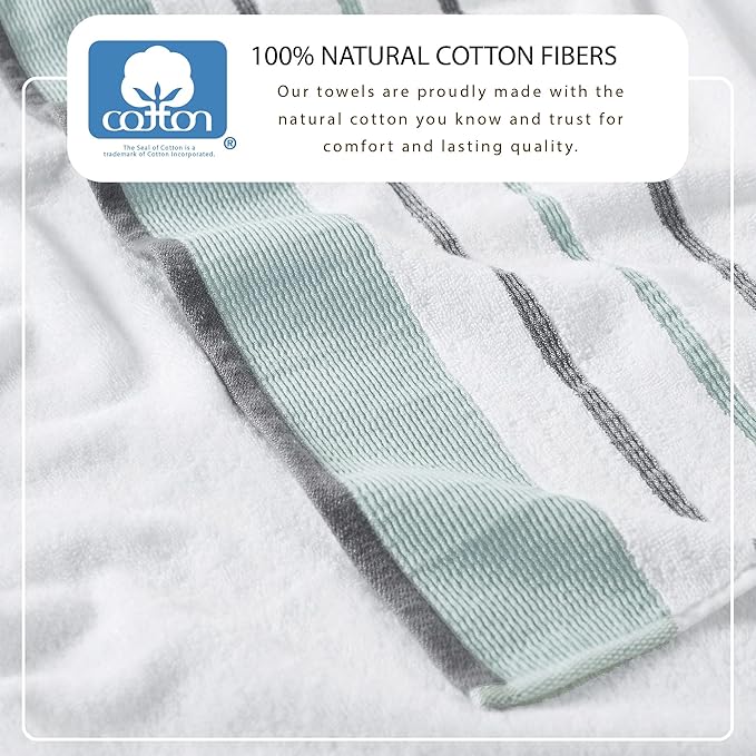 Great Bay Home Decorative Bath Towel Set - Cotton 4 Pack 54x27 Bath Towel Set - Durable Towels for Bathroom Decor (Eucalyptus/Grey)