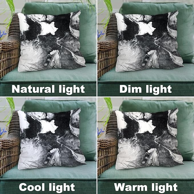Shrahala Black and White Throw Pillow Cover, Watercolor Abstract Hand Painting On Canvas Modern Square Pillowcase Blended Double-Sided No Inserts for Bedroom Living Room Set of 2 (24 X 24 in)