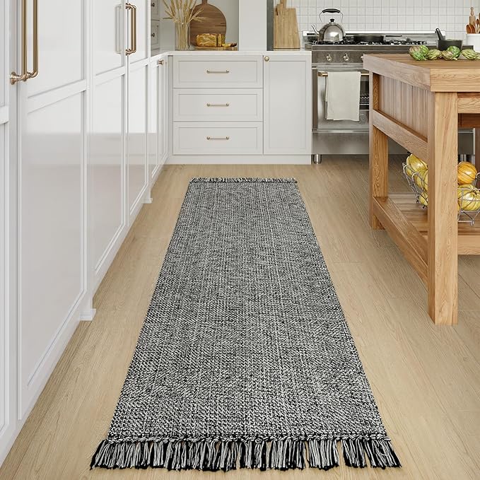 Collive Long Hallway Runner - 2.6' x 7', Washable Indoor Entryway Rug, Black/Cream Braided Woven Kitchen Rugs for Laundry Room, Bedroom Doorway