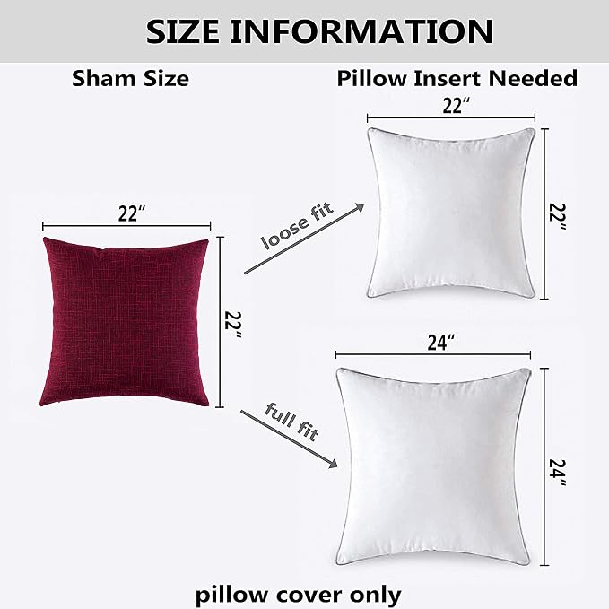 Kevin Textile Supersoft Faux Linen Square Christmas Throw Cushion Cover Pillowcase, Hidden Zipper, 22x22 inch(2 Piece, Burgundy)
