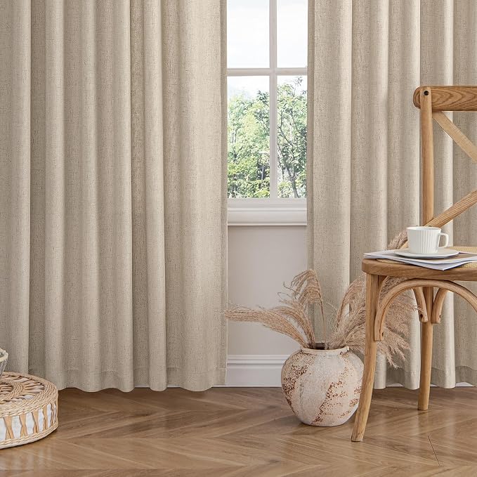 MIULEE Non-See-Through Privacy Linen Curtains 2 Panels, Light Filtering Window Curtains Farnhouse Textured Back Tab Semi Sheer Drapes for Bedroom Living Room, 52 x 63 Inches Long, Taupe