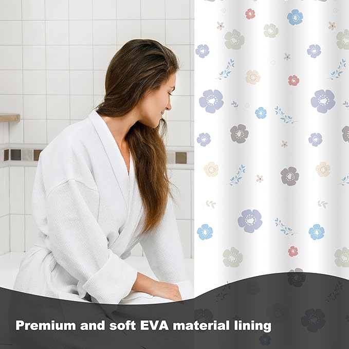 Plastic Shower Curtain Liner, Premium EVA 5G Cartoon Flower Shower Curtain, Shower Curtains for Bathroom with 3 Magnetic Weights and Rustproof Grommets (Cartoon Flower, 72x72 in)
