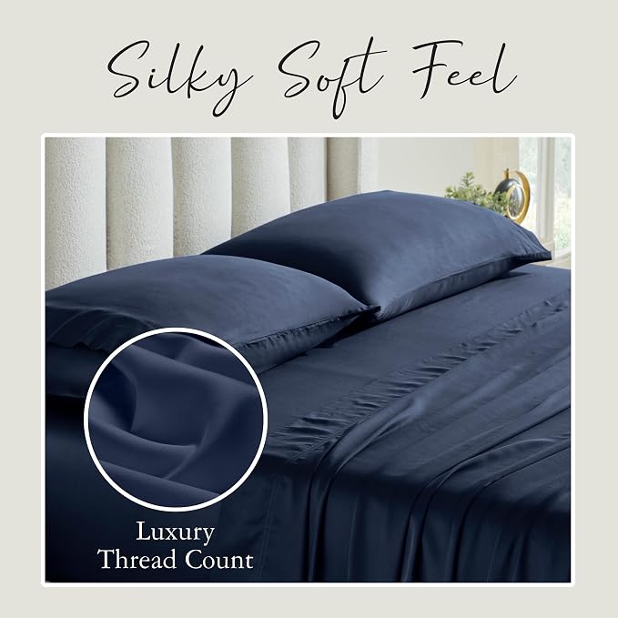 KARISSA MAE Pure Viscose from Bamboo Queen Size Pillowcase Set | 100% FSC Certified | Luxuriously Soft | Cooling | [Navy]