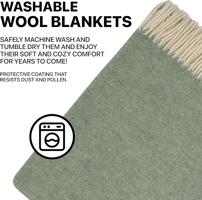 | Wool Blanket/Throw | 100% New Zealand Wool | Perfect for Home and Outdoors | Virgin Wool Throw with Fringes 67"x79" (170 x 200 cm)