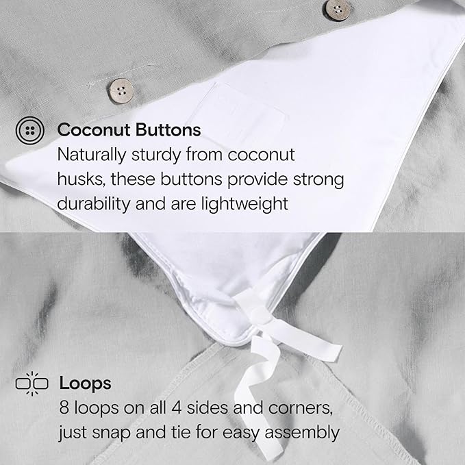 SIJO Premium Stone Washed Organic French Linen Duvet Cover, GOTS Certified Organic, Small Batch Sourced from Normandy, Best Cooling Linen Sheet Award by Sleep Foundation (Dove, Full/Queen)