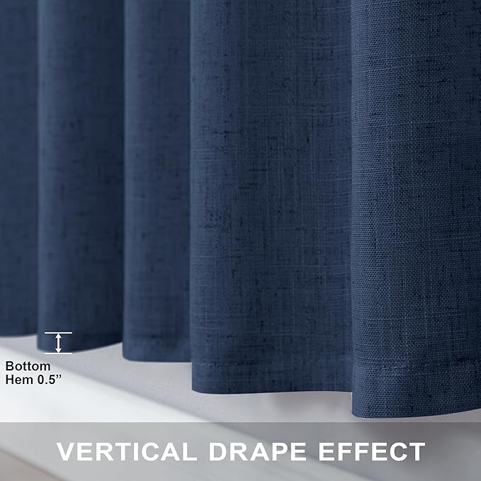 Navy Blue Curtains 38 Inch Wide for Living Room 2 Panel Back Tab Pocket Light Filtering Semi Sheer Linen Long Skinny Small Curtain for Windows Farmhouse Bedroom Entry Door Doorway Width 38 x 84 Length