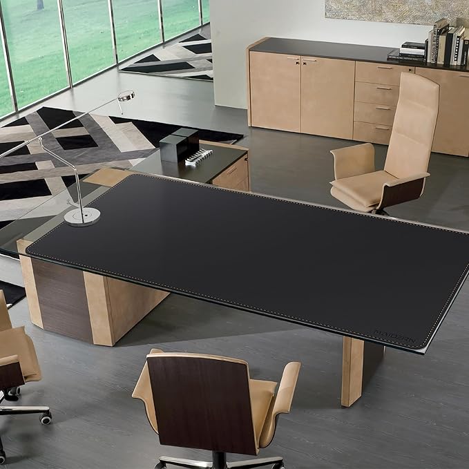 MAIDERN Leather Desk Mat Large XL, 67” x 35.4” Reversible Office Desk Pad Mat, Cork & Leather Large Mouse pad for Desk, Waterproof Computer Desk Mat for Gaming Home Office (Black)