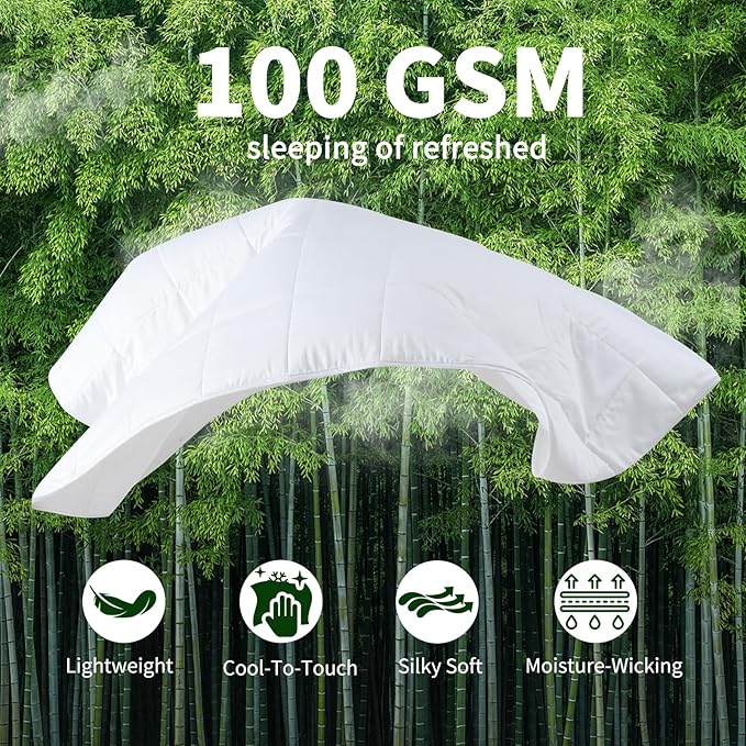 YOUR MOON Luxurious Lightweight Wool Comforter Twin Size, Lightweight Summer Natural Comforter/Duvet Insert, 100% Australian Wool Filled, Jacquard Rayon Derived from Bamboo Shell(White)