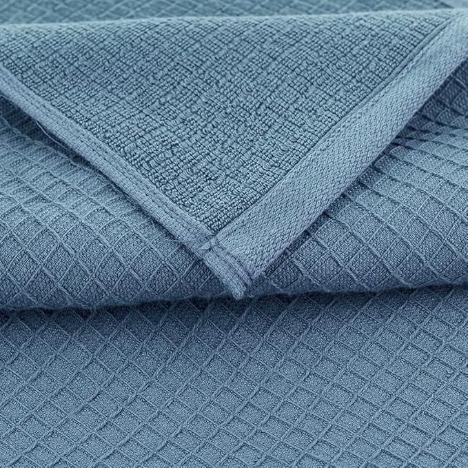 CASA COPENHAGEN Wafffle 4Pcs 100% Egyptian Cotton Large Designer Towels Gift Set- Dusty Blue, 55"x27", 4Bath Towels for Bathroom (Box Pack, Set for Women & Men)
