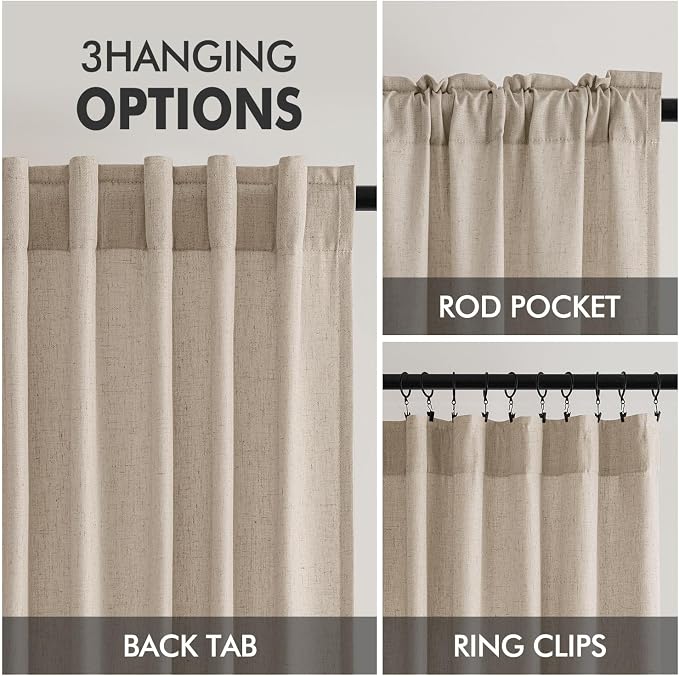 MIULEE Non-See-Through Privacy Linen Curtains 2 Panels, Light Filtering Window Curtains Farnhouse Textured Back Tab Semi Sheer Drapes for Bedroom Living Room, 52 x 84 Inches Long, Taupe