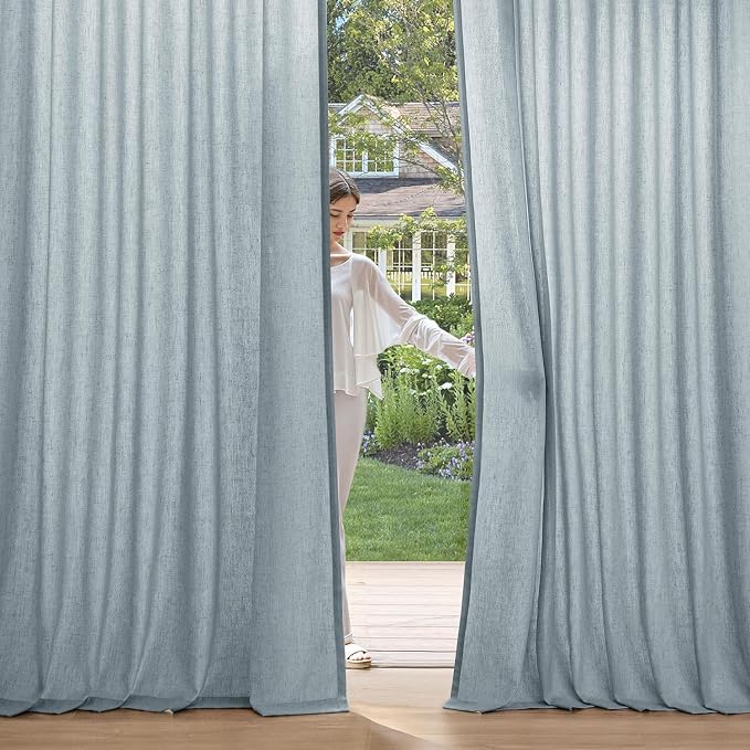 MIULEE Non-See-Through Privacy Linen Curtains 2 Panels, Light Filtering Window Curtains Farnhouse Textured Back Tab Semi Sheer Drapes for Bedroom Living Room, 52 x 72 Inches Long, Stone Blue