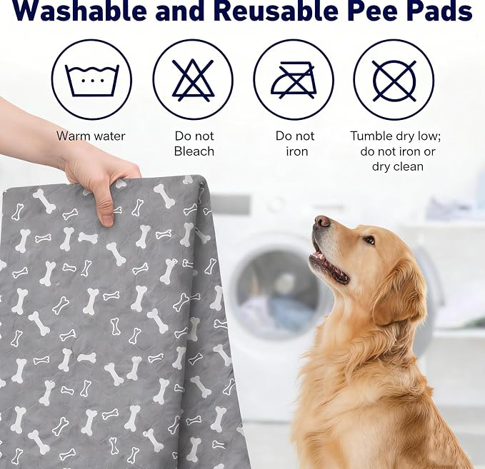 Puppy Pads with Pheromones, Washable Pee Pads for Dogs Potty Training, Reusable Dog Mat with Pet Hair Removal Gloves for Playpen, Crate, Whelping Box (Gray,L)