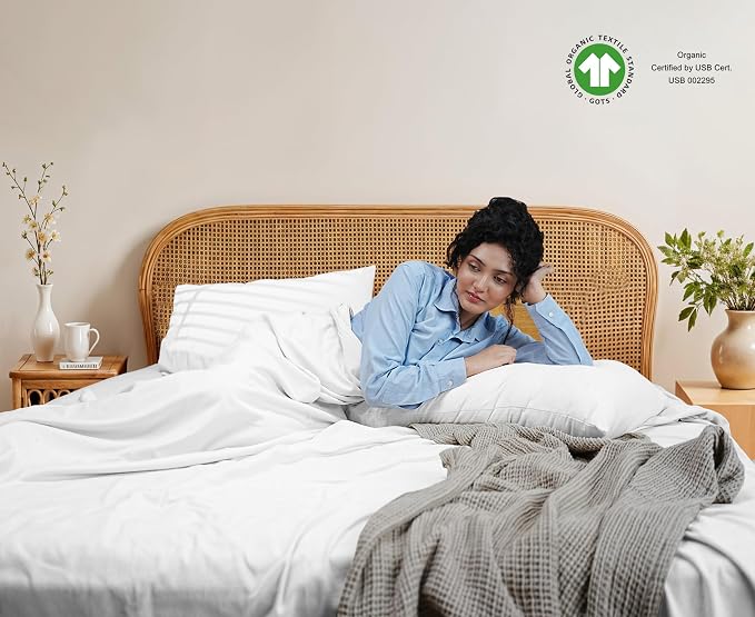 RUVANTI Flannel Sheets Queen Size - GOTS Certified 100% Organic Cotton, 4 Piece Warm, Soft & Breathable Set, Deep Pocket Snug Fit, Double Brushed Cozy All Season Bedding, Pure White