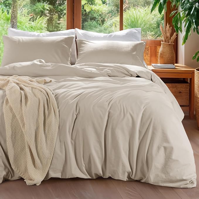 100% Linen Duvet Cover Set King Size, Natural French Flax Linen Comforter Cover, Soft & Breathable for Hot Sleepers with Zipper Closure & 4 Corner Ties - 3 Piece (Linen,King)