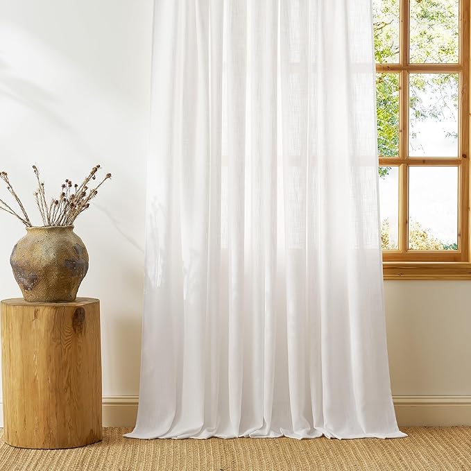 NICETOWN Faux Linen Curtains 84 inch Long 2 Panels Set for Bedroom/Living Room, 55" Wide Snow Wihte Thick Flax Linen Privacy Window Drapes Rod Pocket & Back Tab with Light Filtering, W55 x L84