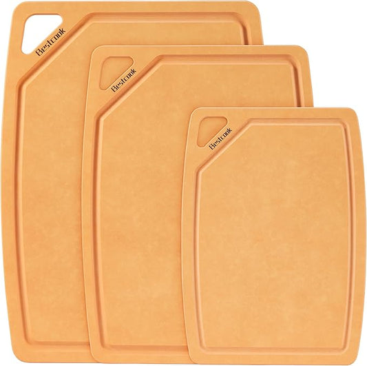 BESTCOOK Wood Fiber Cutting Board Set of 3, Composite Chopping Boards with Juice Groove, Dishwasher Safe, Non-Toxic, BPA-Free, Non-Porous, Non-Slip Feet, Durable for Cutting Meat, Vegetables, Fruit